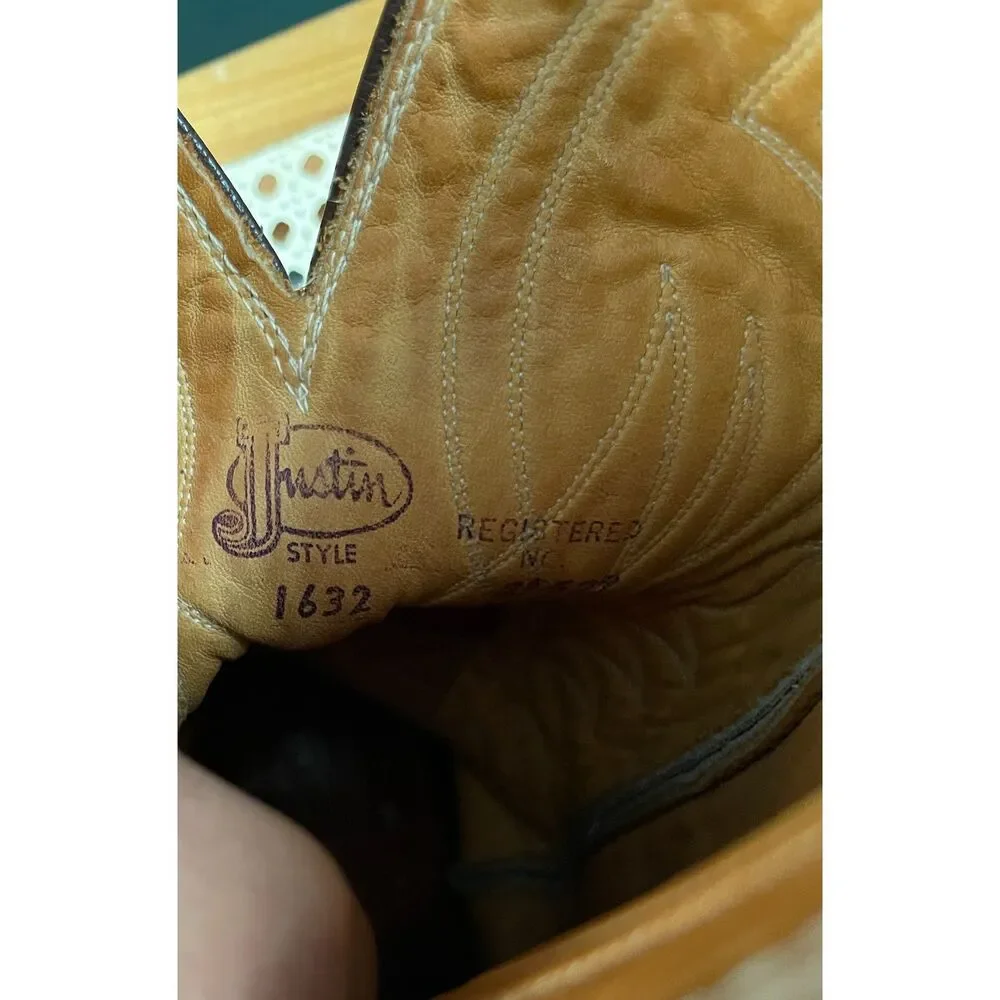 Vintage Justin Style 1632 Cowboy Boots Men's Size 11 D Tan Leather Western USA